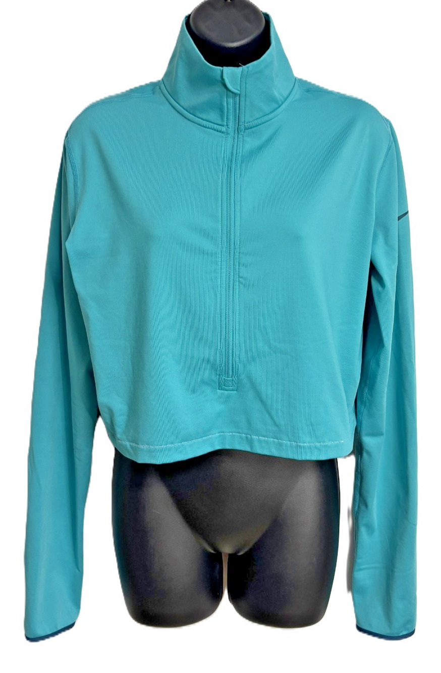 Nike Pro Dri-Fit XL Cropped Half Zip Running Top Womens Turquoise Thumbholes
